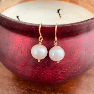 Fresh Water Pearl Earrings, dangly, 14k plated
